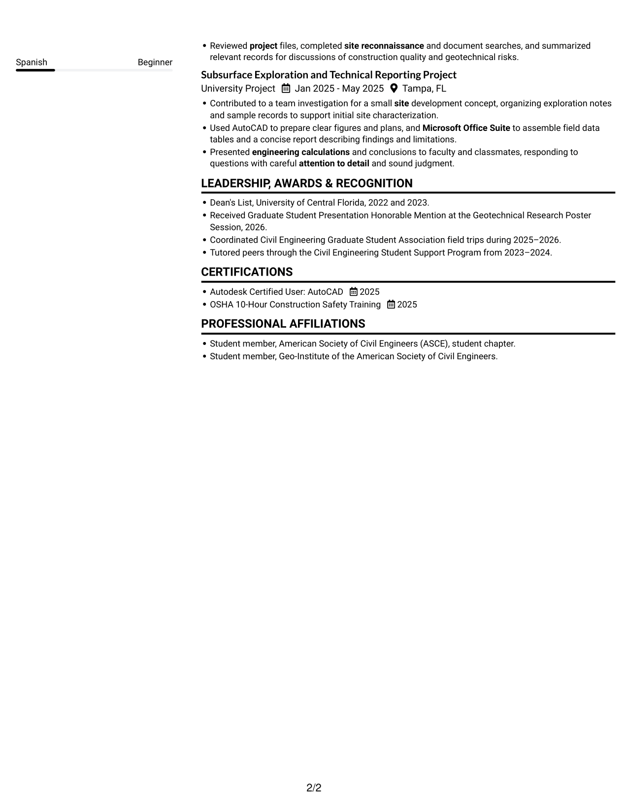 Resume example — page 2