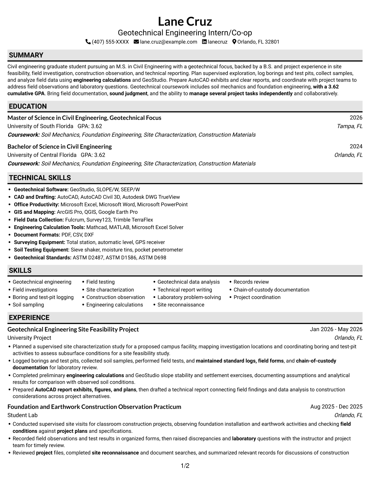 Resume example — page 1