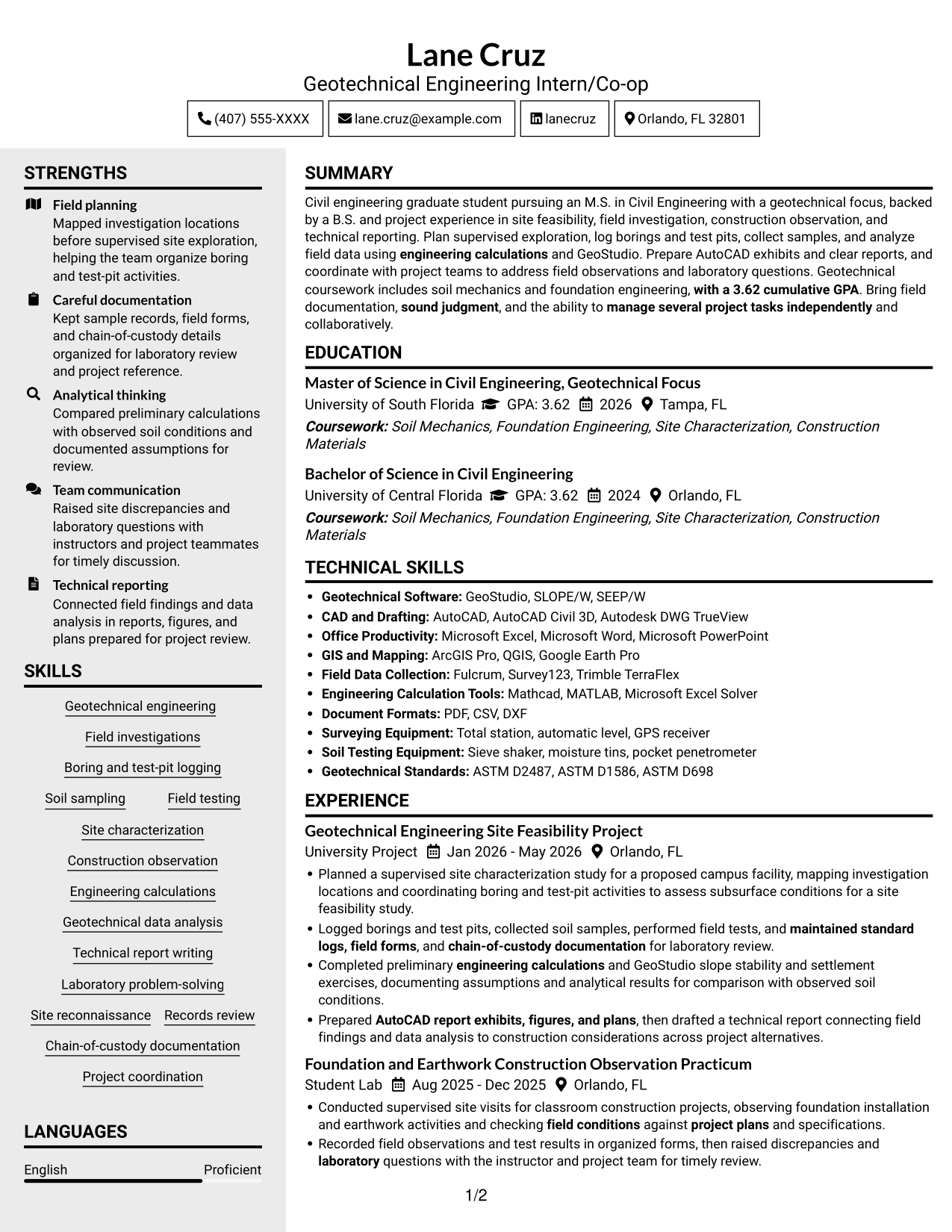 Resume example — page 1