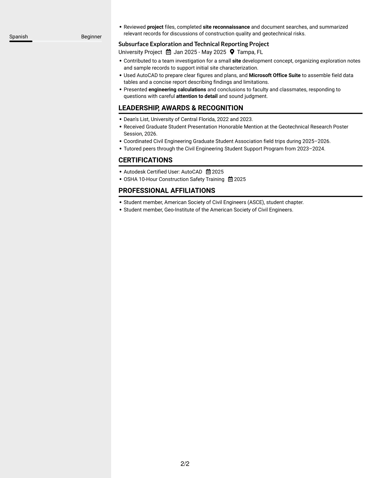 Resume example — page 2