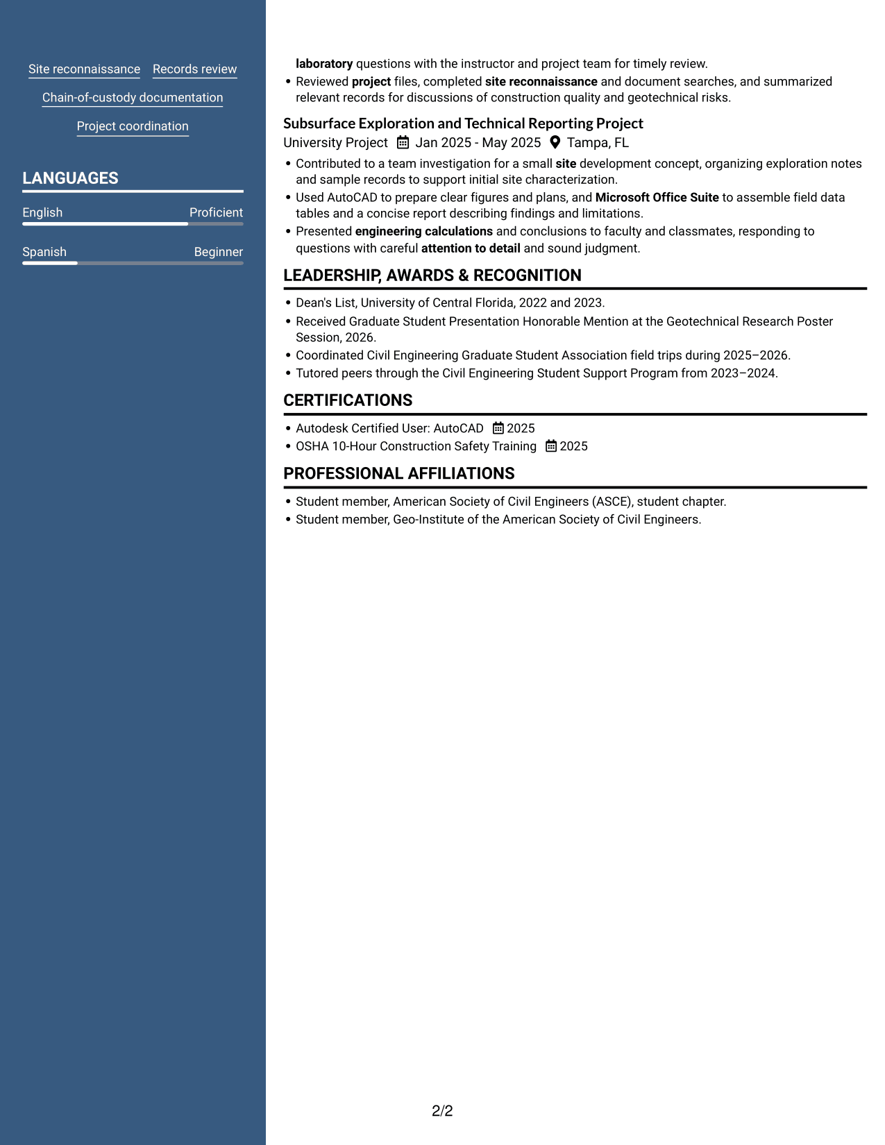 Resume example — page 2