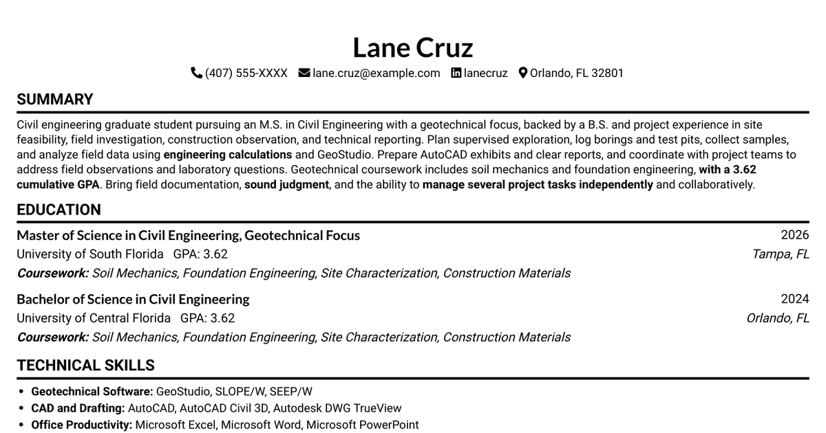 7 Geotechnical Engineering Intern/Co-op Resume Templates with Example