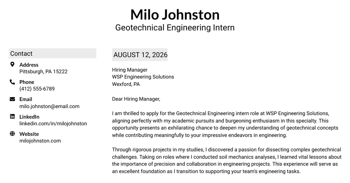 30+ Geotechnical Engineering Intern Cover Letter Templates with Example 2026