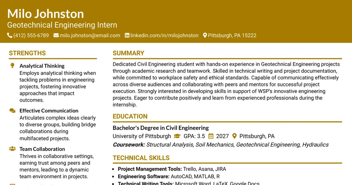 33 Geotechnical Engineering Intern Resume Templates with Example 2026 (ATS-Optimized)
