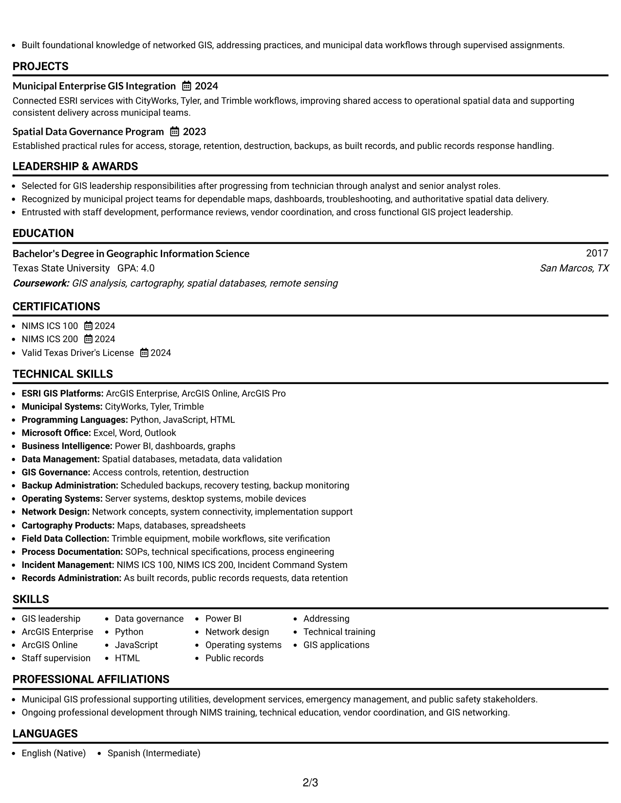 Resume Example Page 2