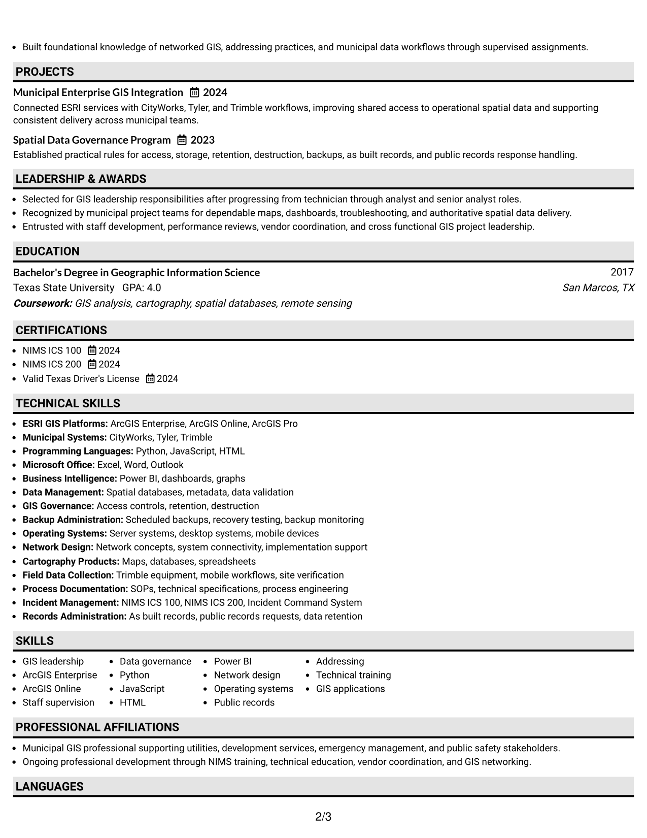 Resume Example Page 2