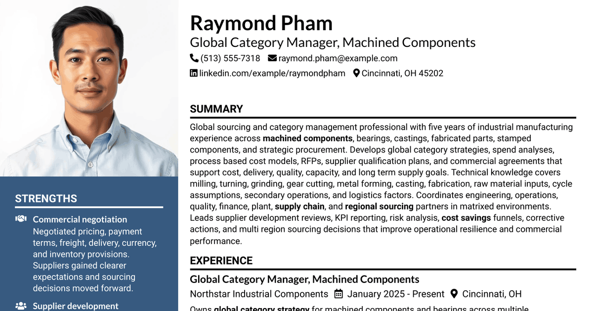 7 Global Category Manager Expert - Machined Components Resume Templates with Example