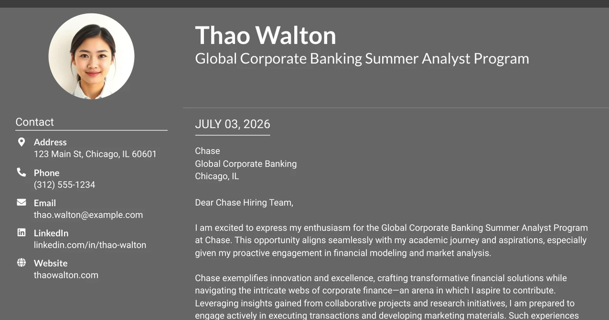 30+ Global Corporate Banking Summer Analyst Program Cover Letter Templates with Example 2026