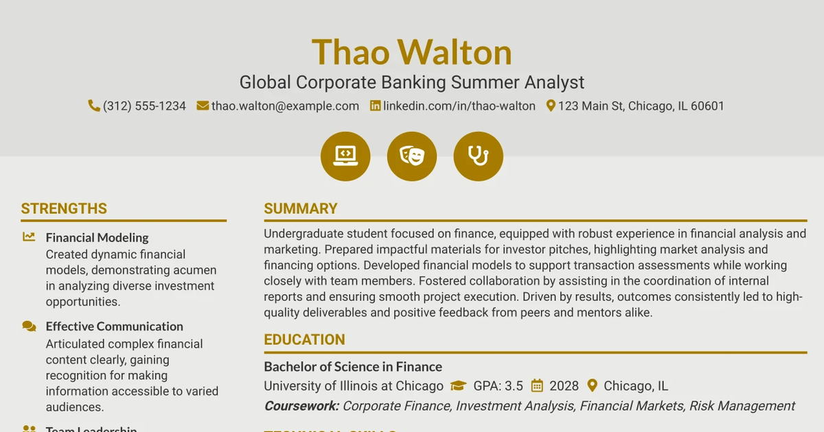 33 Global Corporate Banking Summer Analyst Program Resume Templates with Example 2026 (ATS-Optimized)