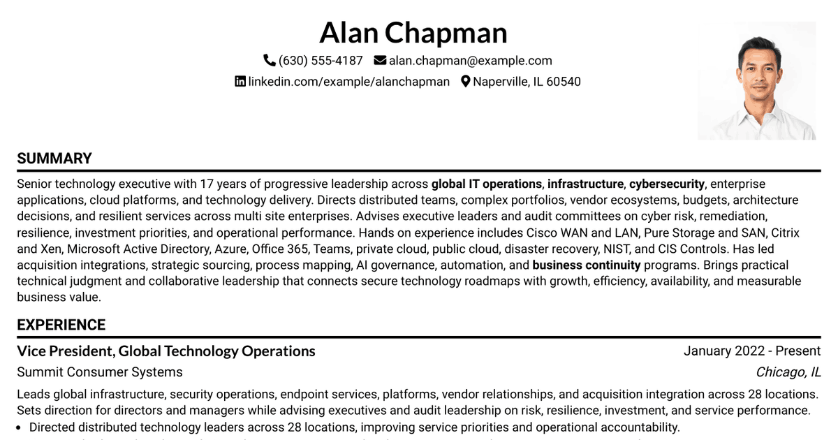 7 Global Head of Technology & Infrastructure (Senior Director) Resume Templates with Example