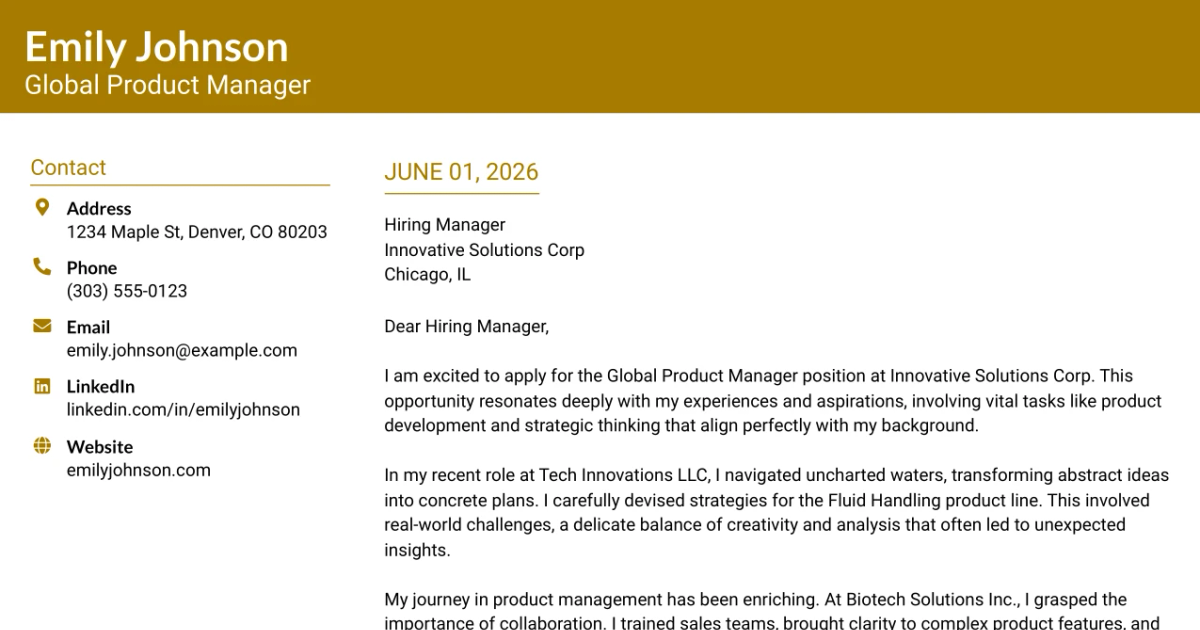 30+ Global Product Manager Cover Letter Templates with Example 2026