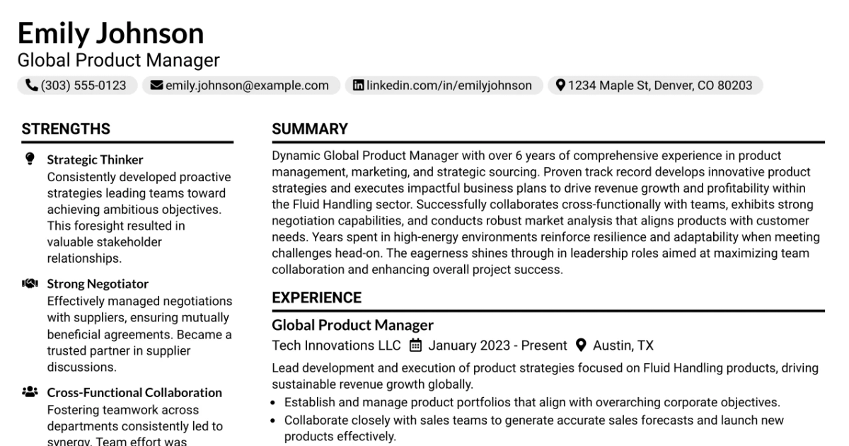33 Global Product Manager Resume Templates with Example 2026 (ATS-Optimized)