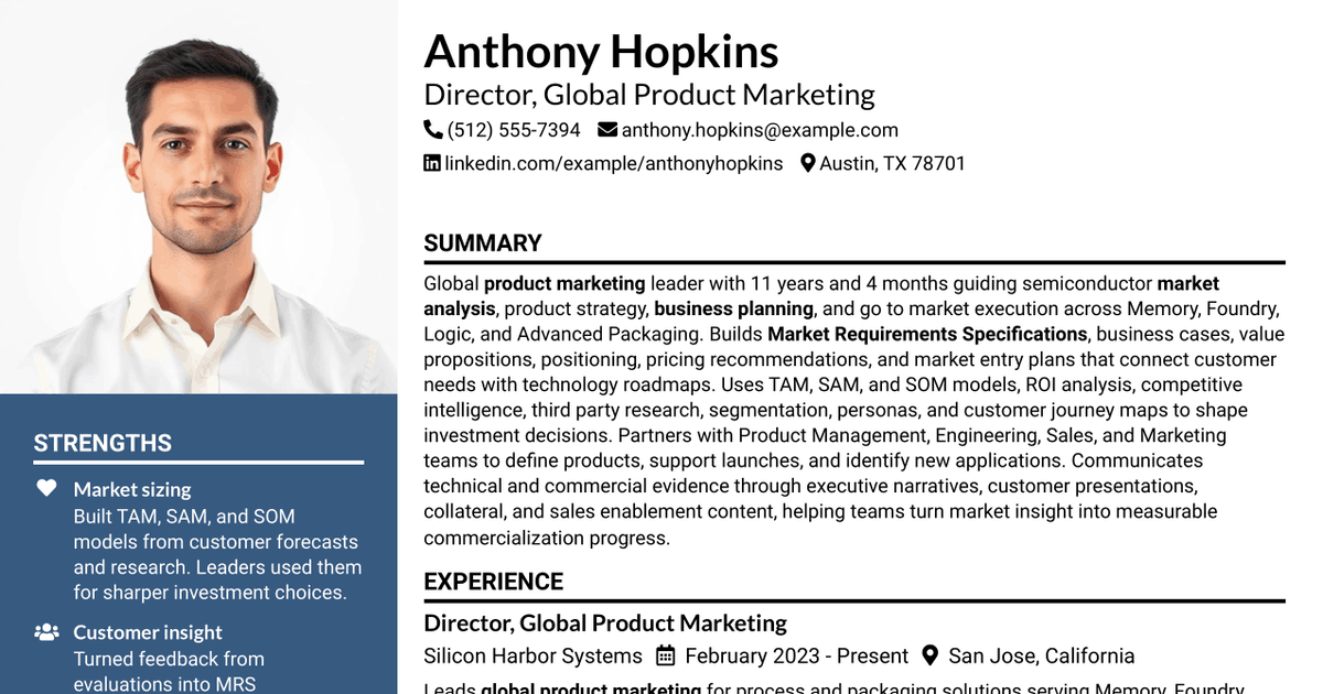 7 Global Product Marketing Resume Templates with Example