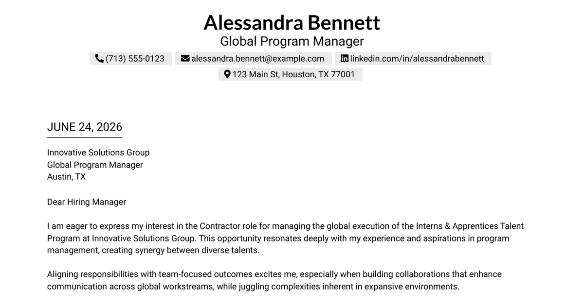 30+ Global Program Manager Cover Letter Templates with Example 2026