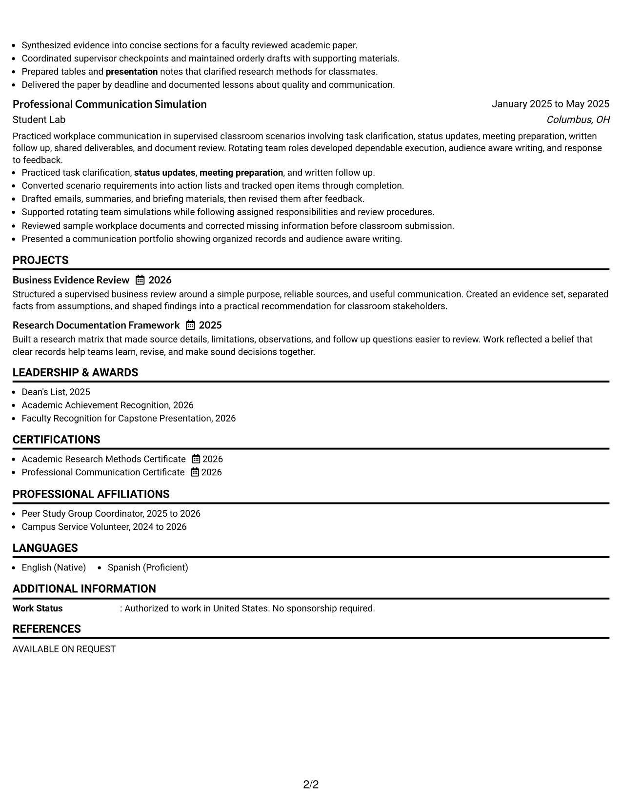 Resume Example Page 2