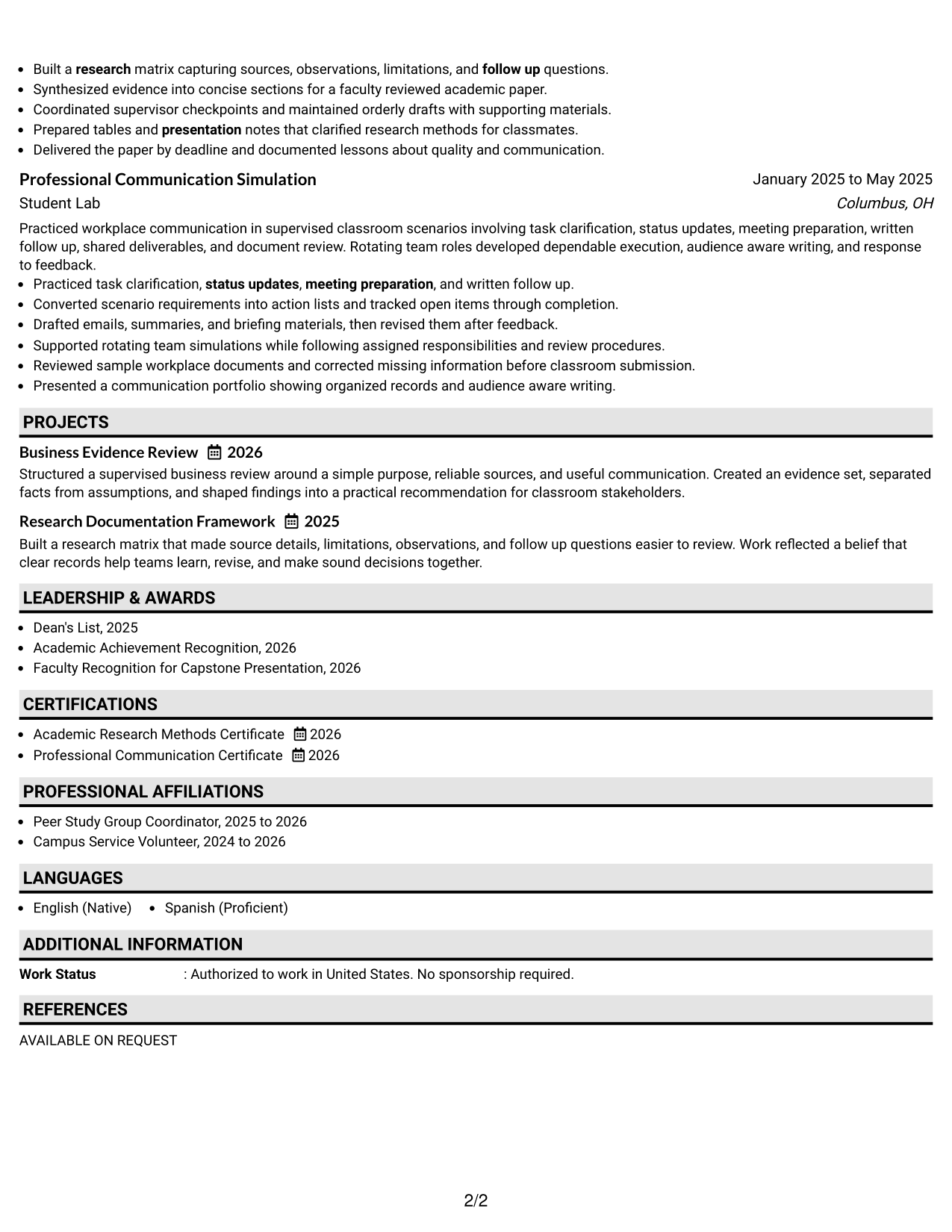 Resume Example Page 2