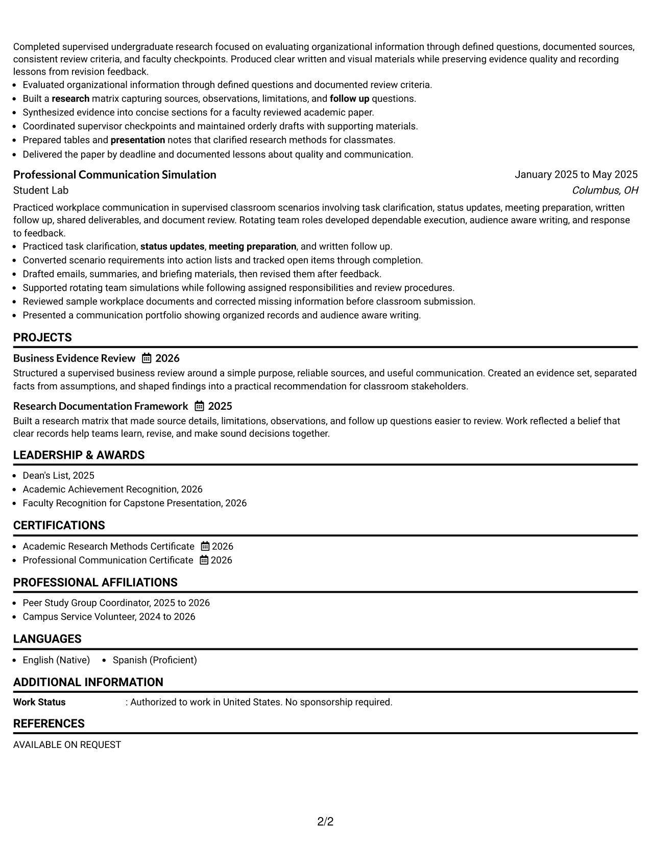 Resume Example Page 2