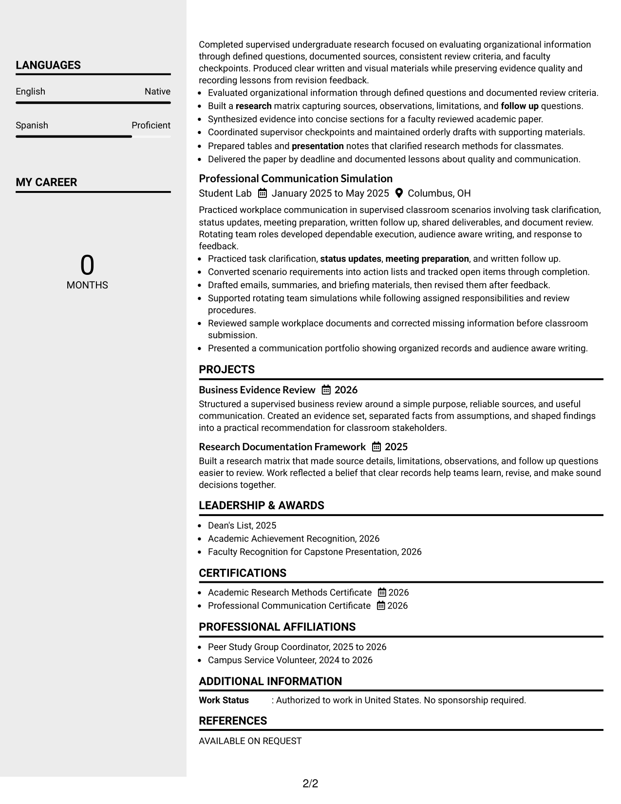 Resume Example Page 2