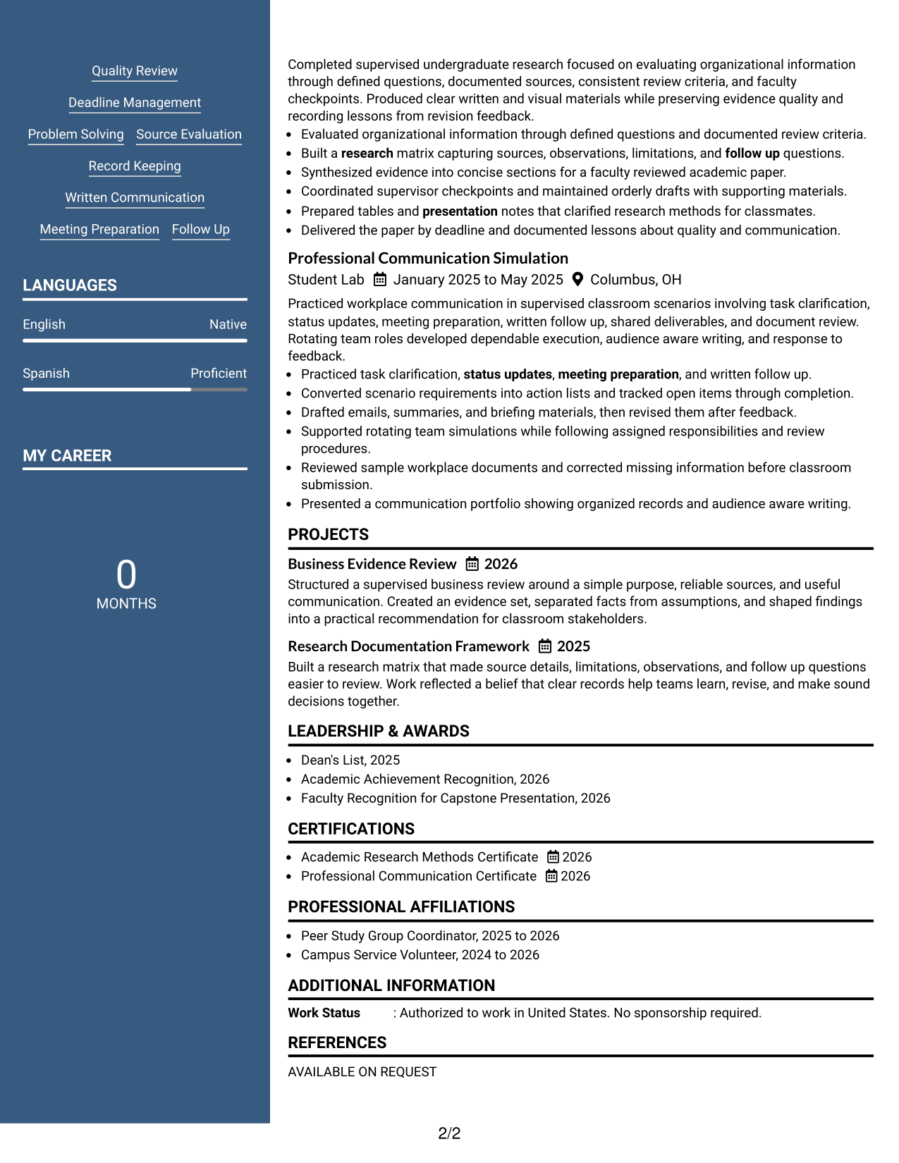 Resume Example Page 2