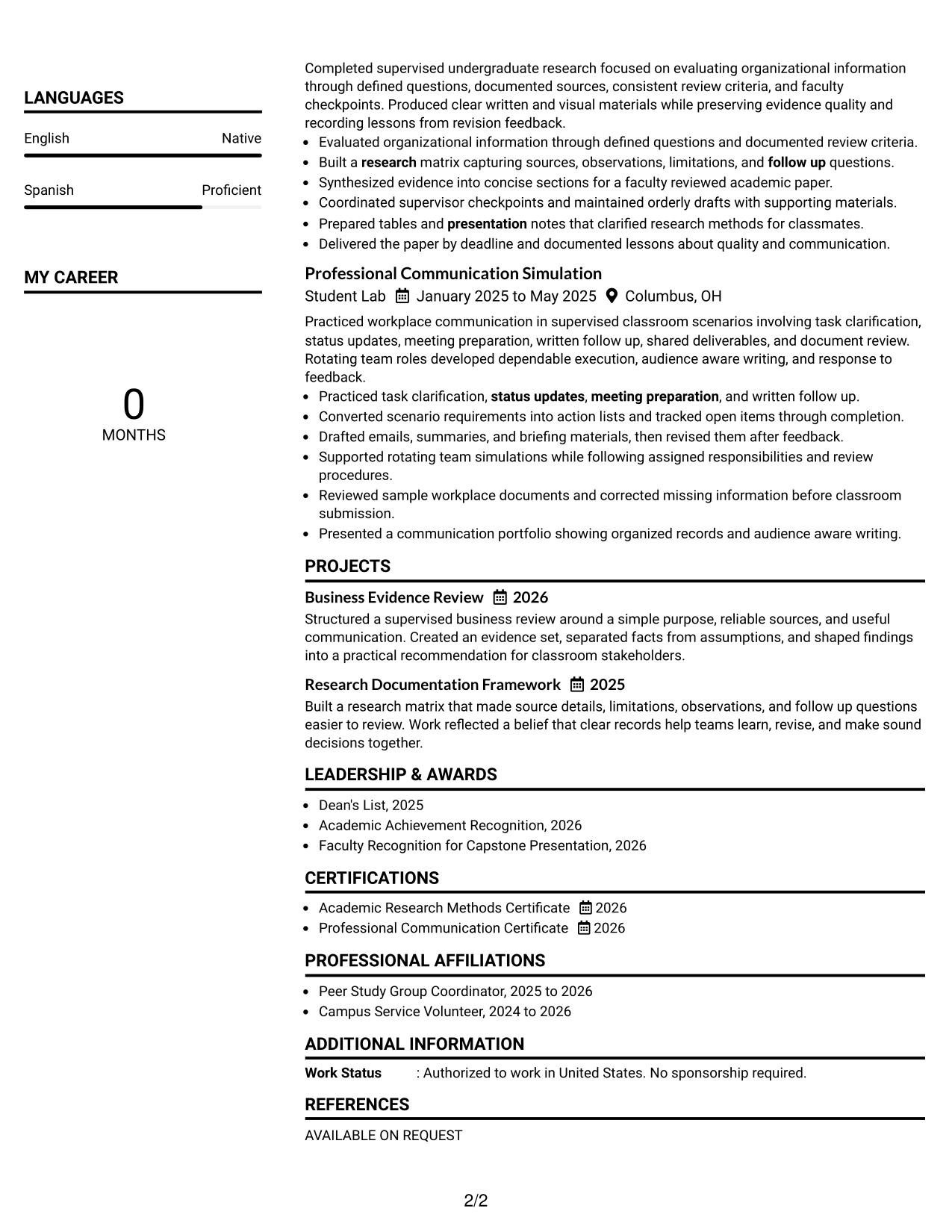 Resume Example Page 2