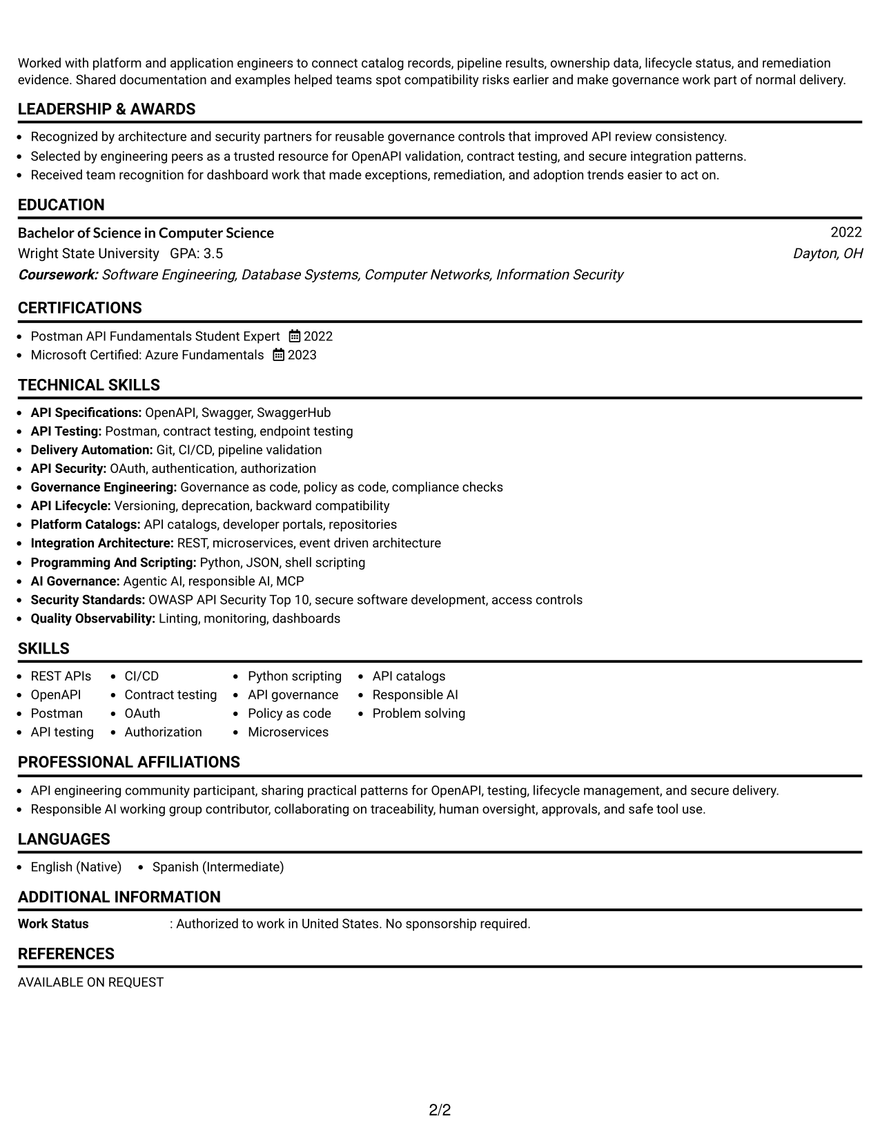 Resume Example Page 2