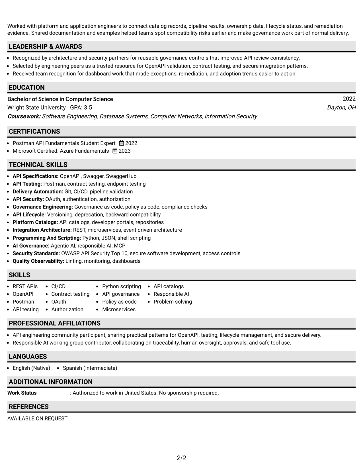 Resume Example Page 2