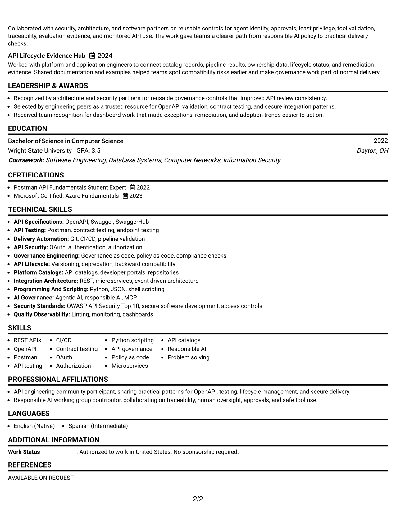 Resume Example Page 2