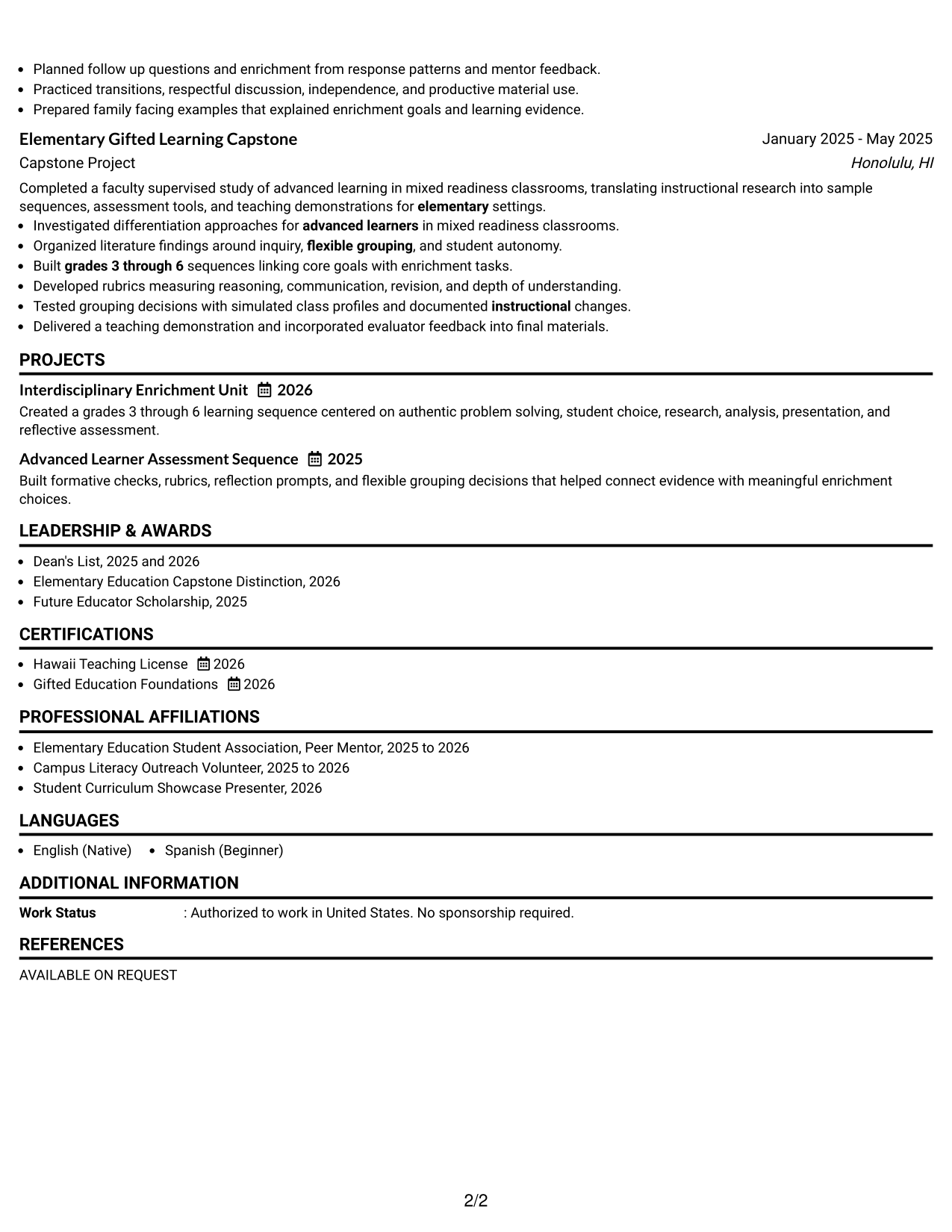 Resume Example Page 2