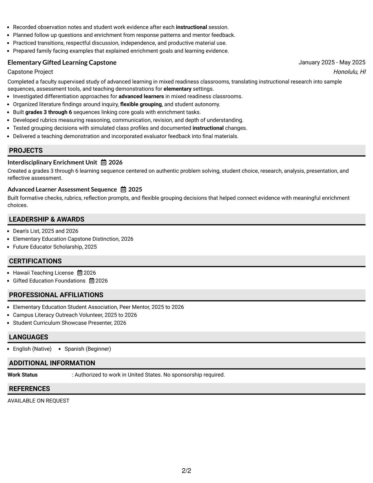 Resume Example Page 2