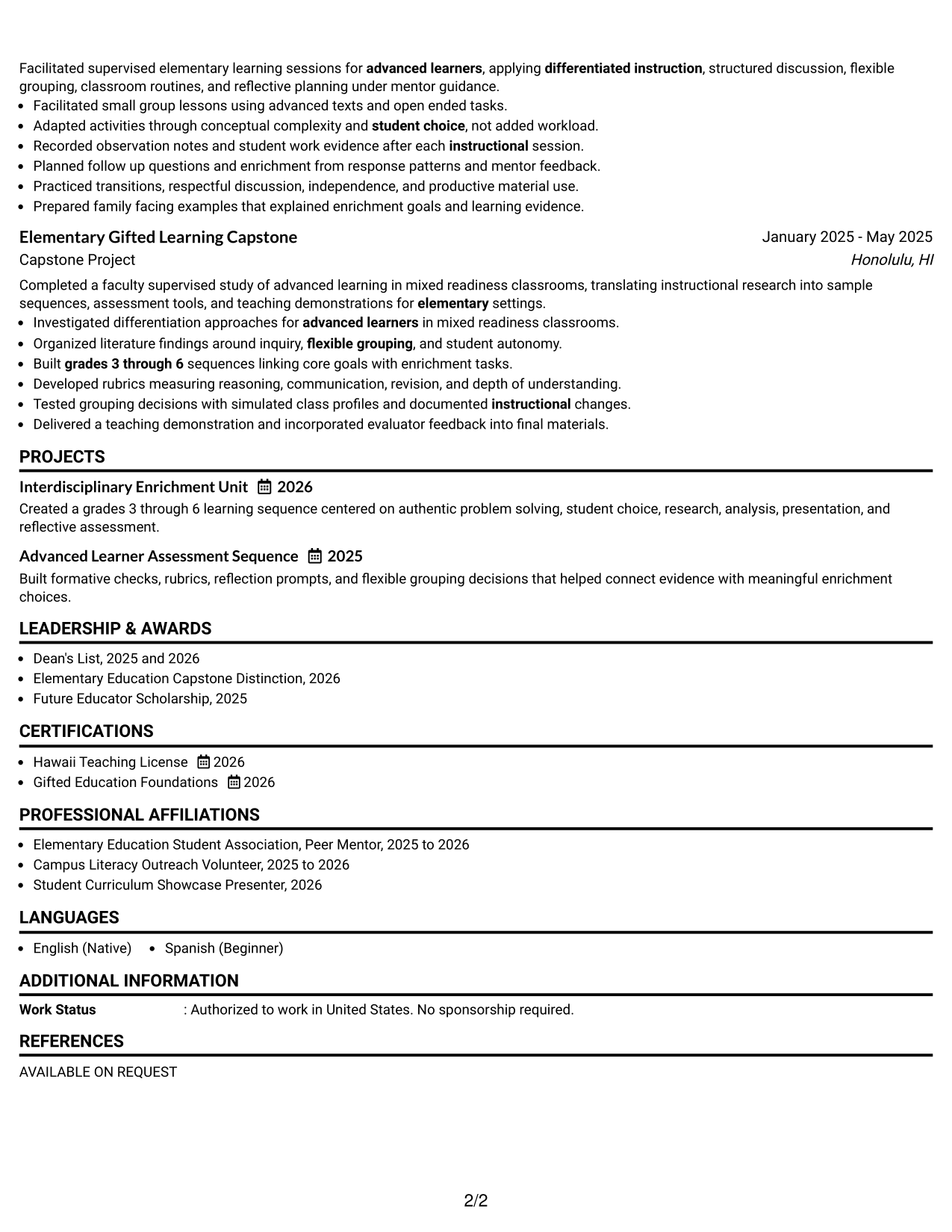 Resume Example Page 2