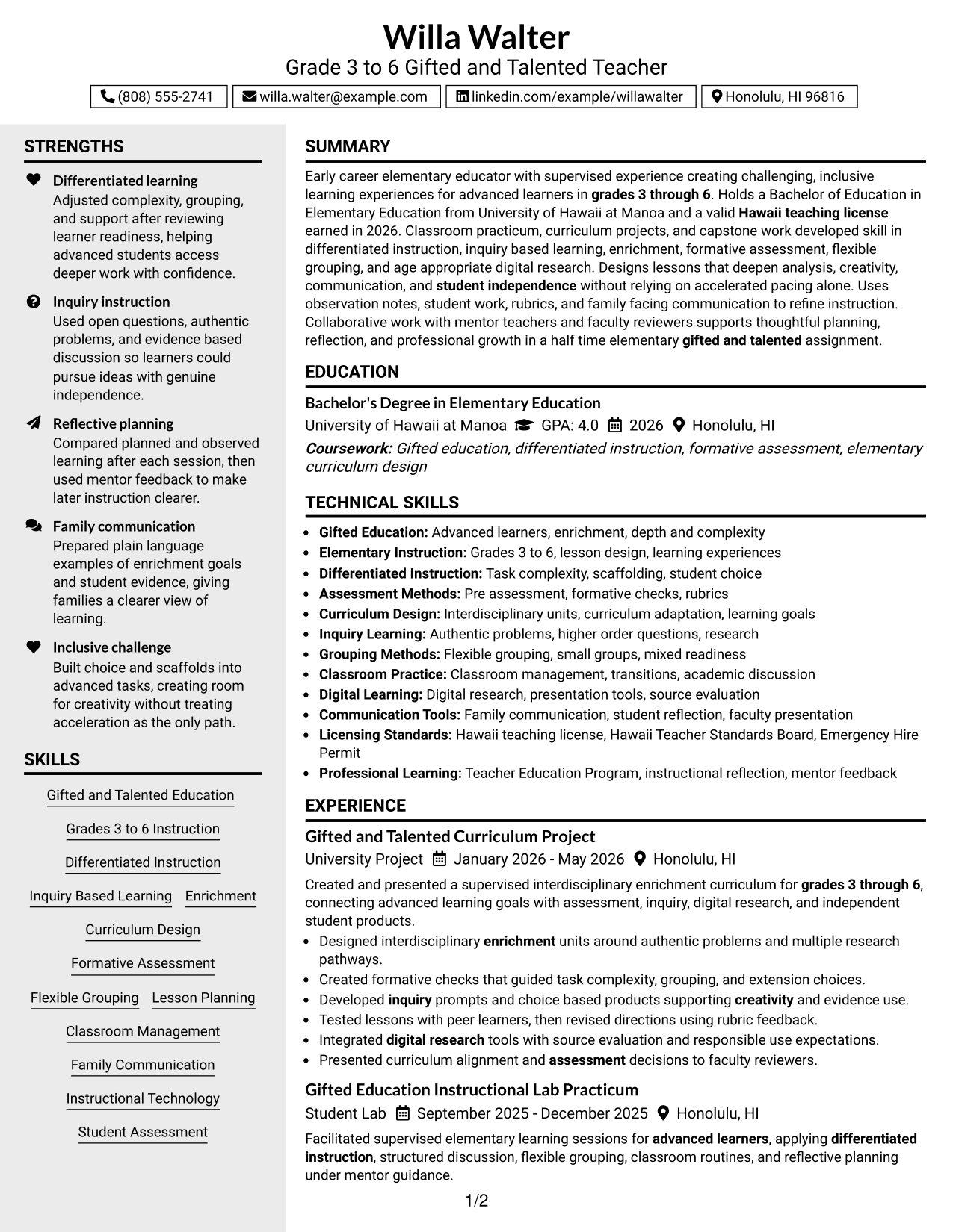 Resume Example Page 1