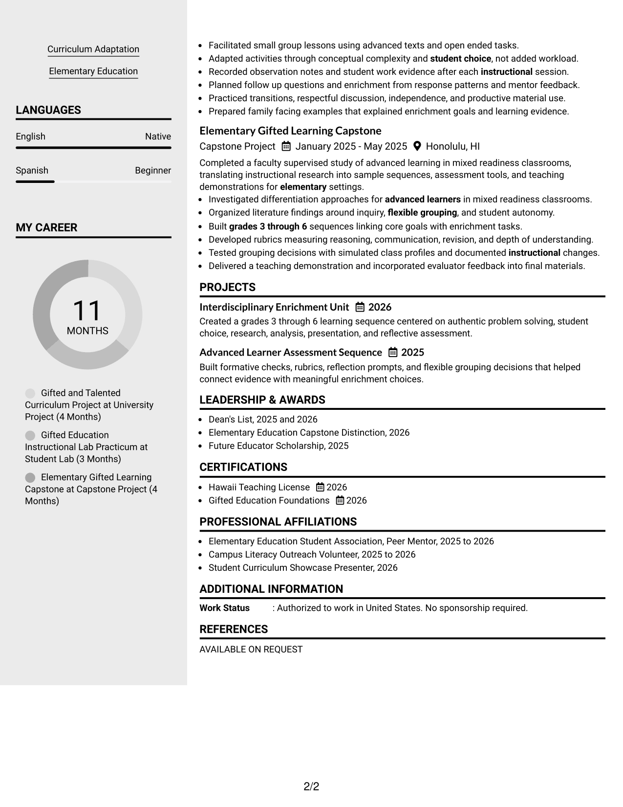 Resume Example Page 2