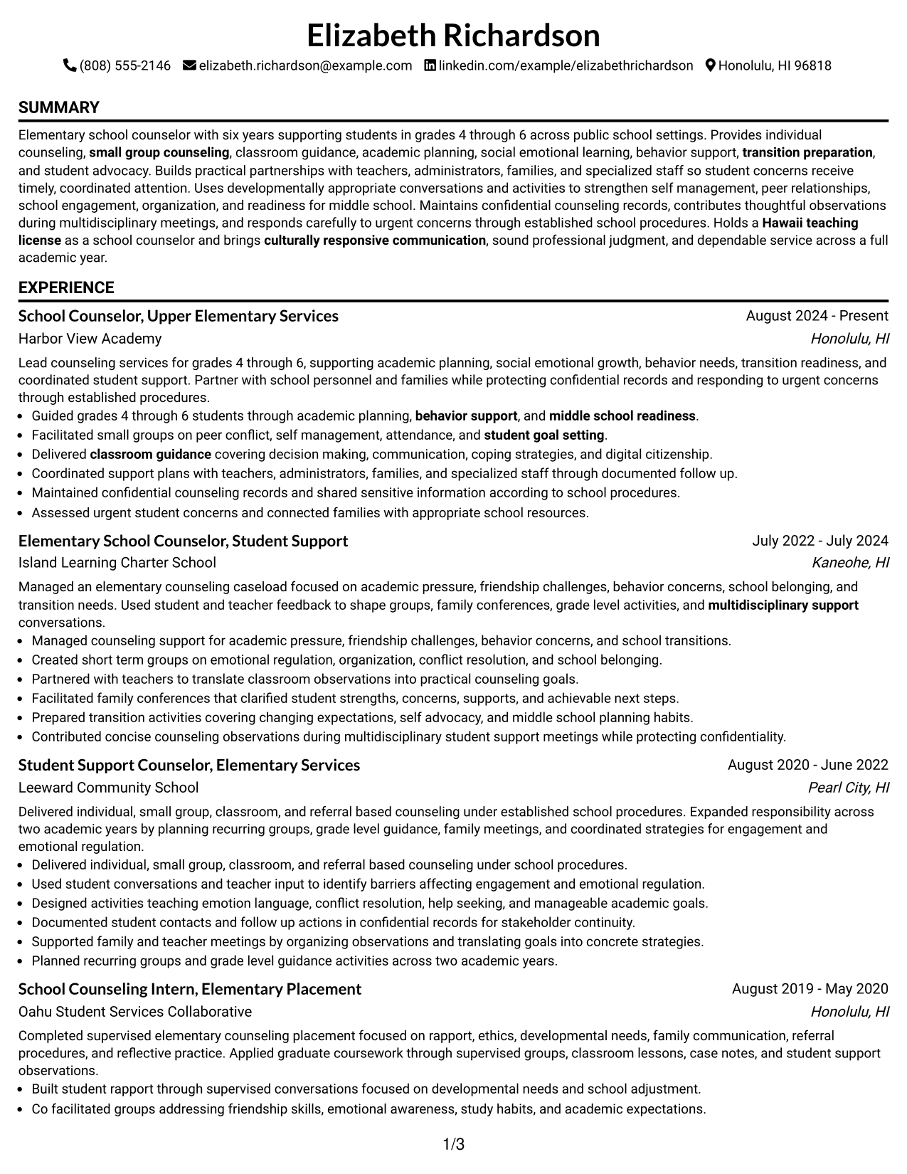 Resume Example Page 1