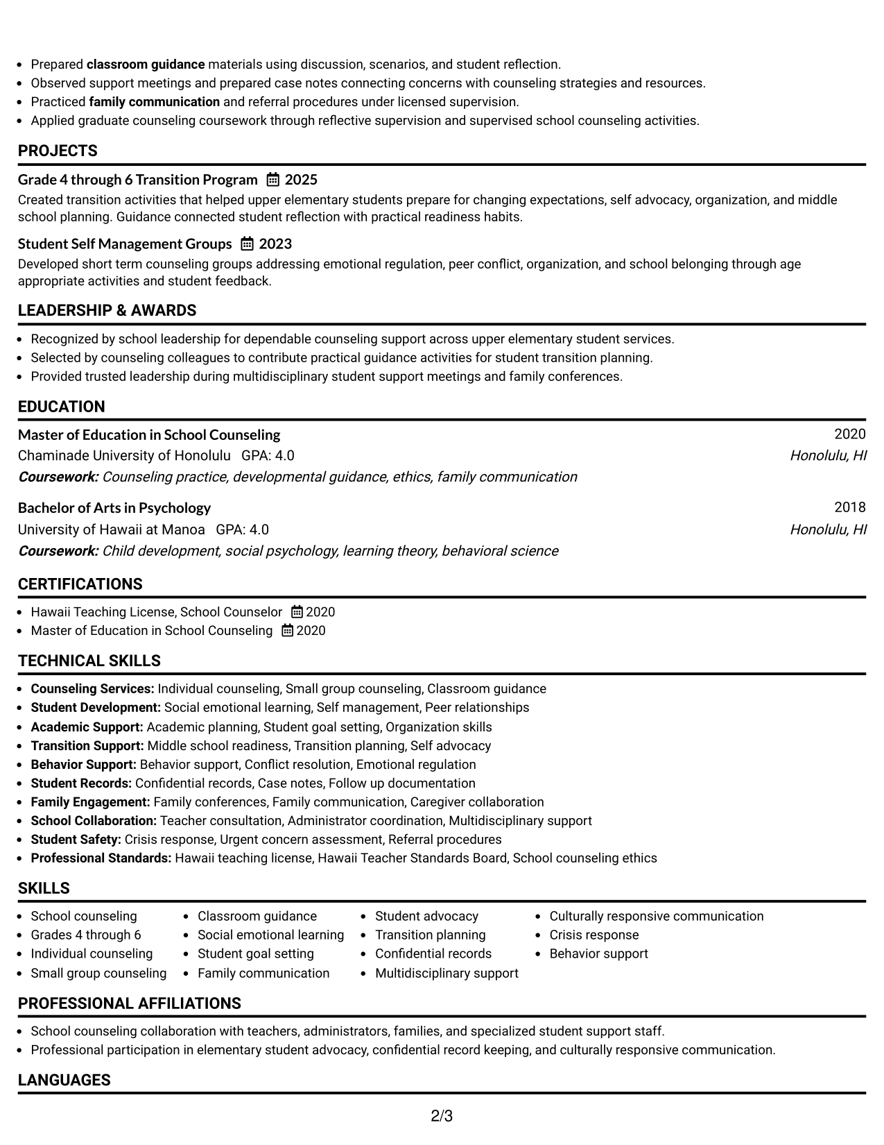 Resume Example Page 2