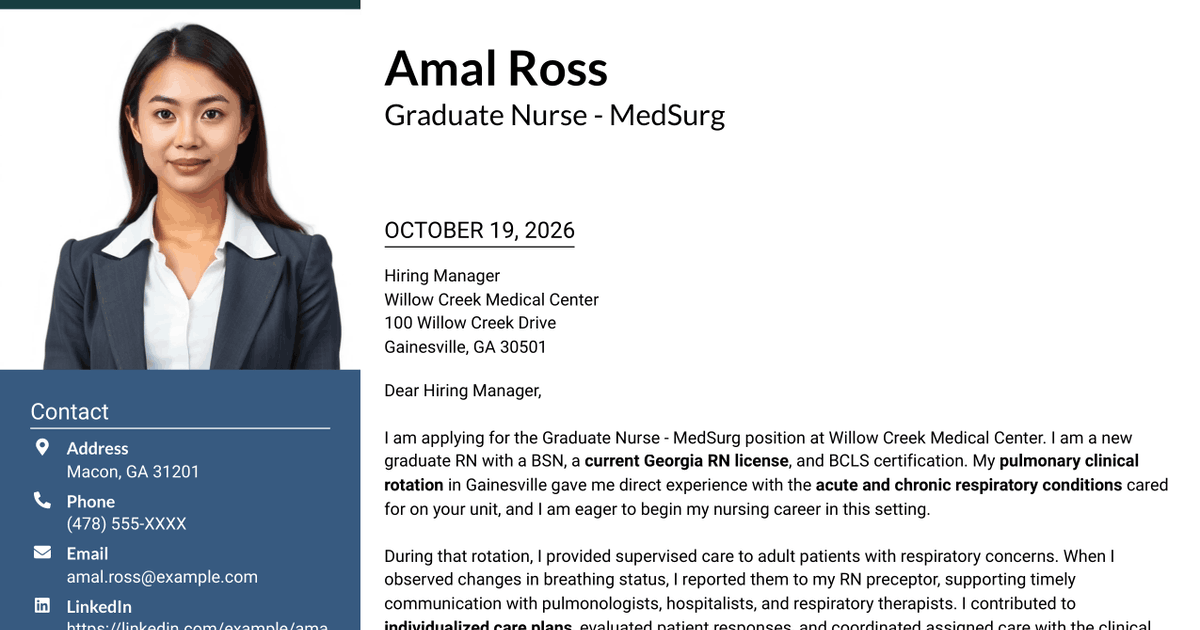 7 Graduate Nurse - MedSurg Cover Letter Templates with Example