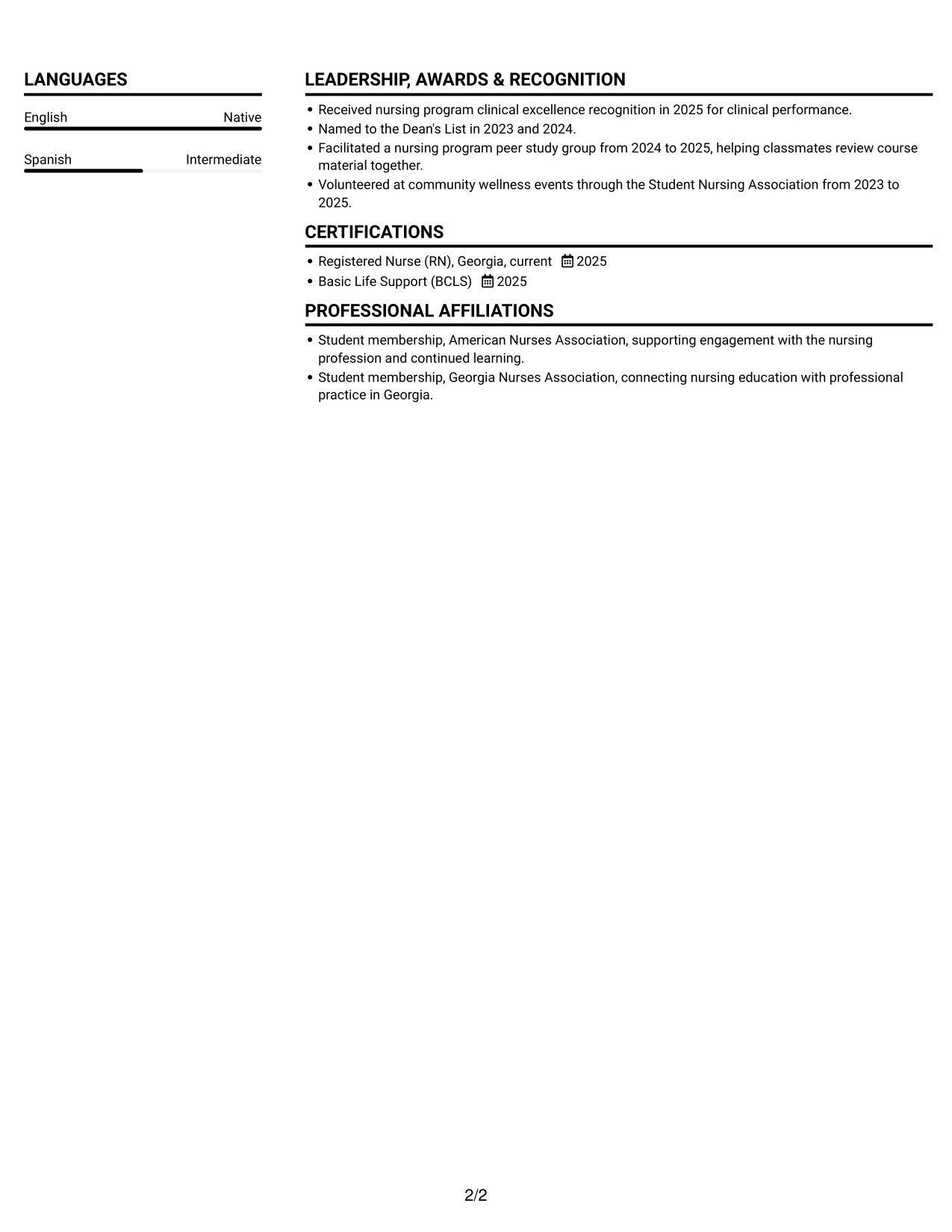 Resume example — page 2