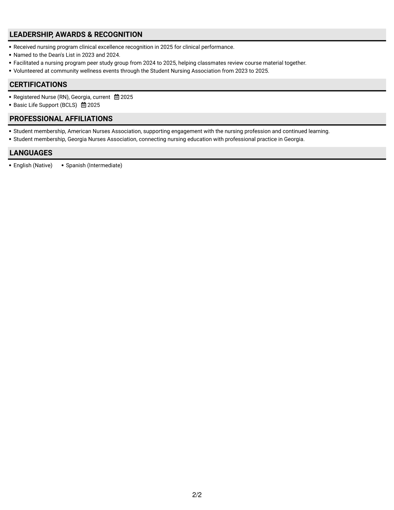 Resume example — page 2