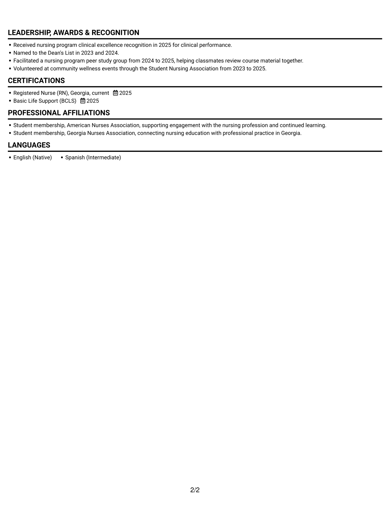 Resume example — page 2