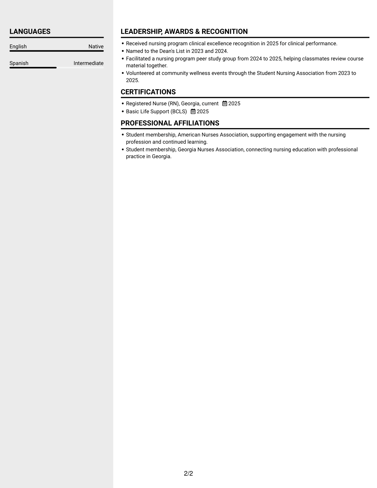 Resume example — page 2