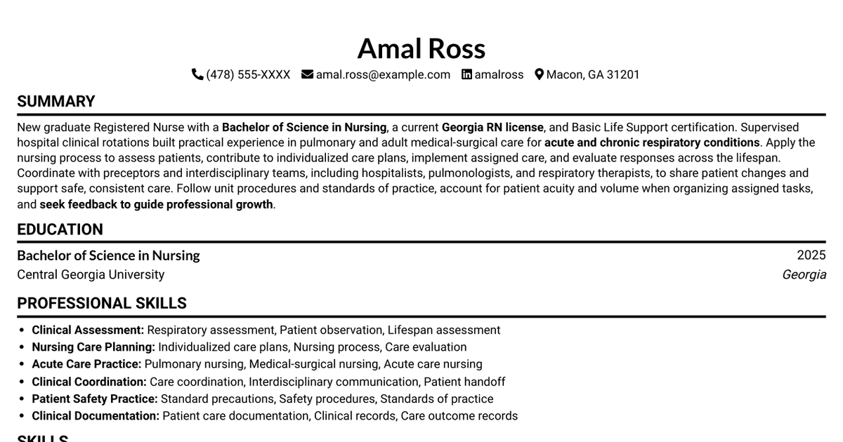 7 Graduate Nurse - MedSurg Resume Templates with Example