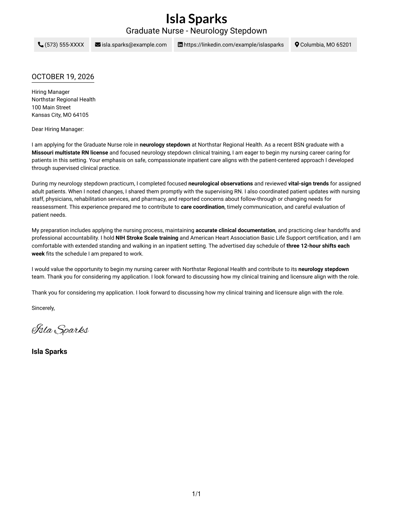 Cover letter example — page 1