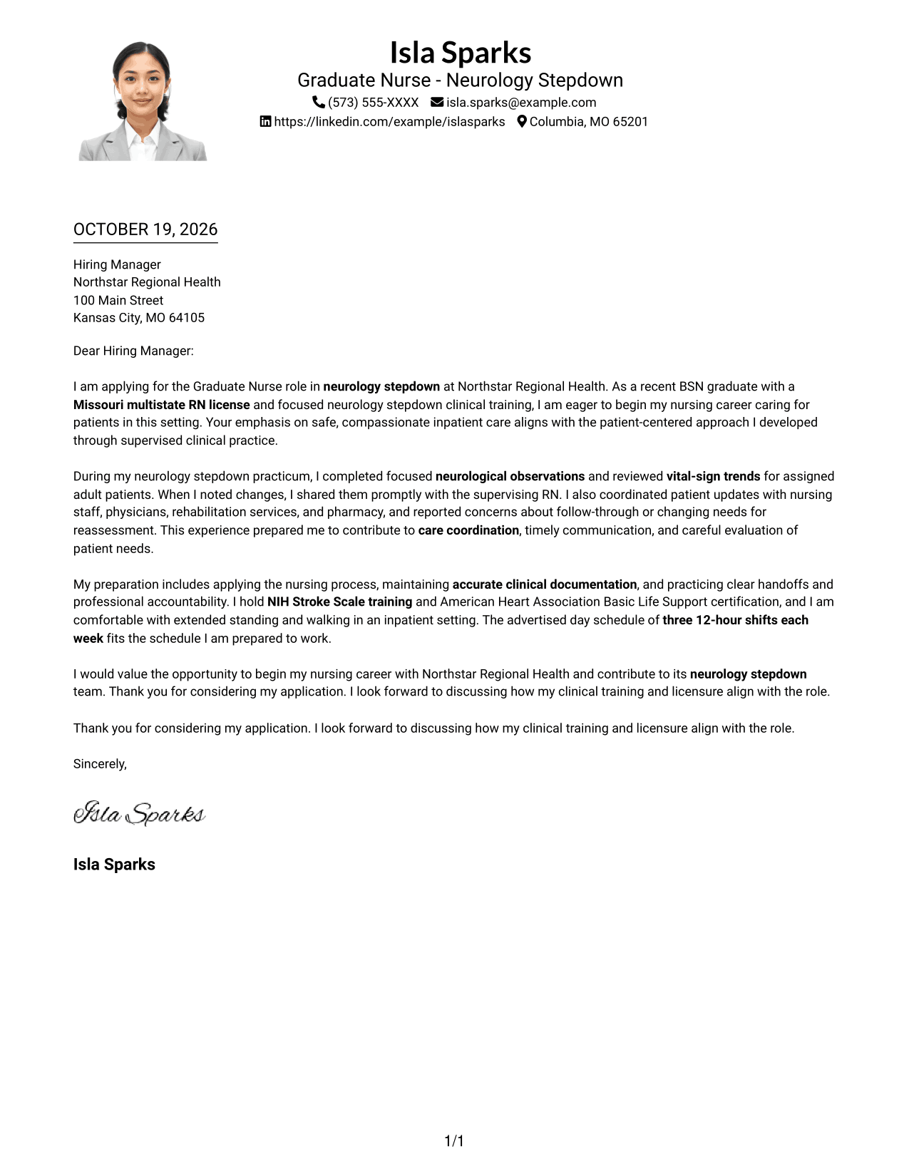 Cover letter example — page 1
