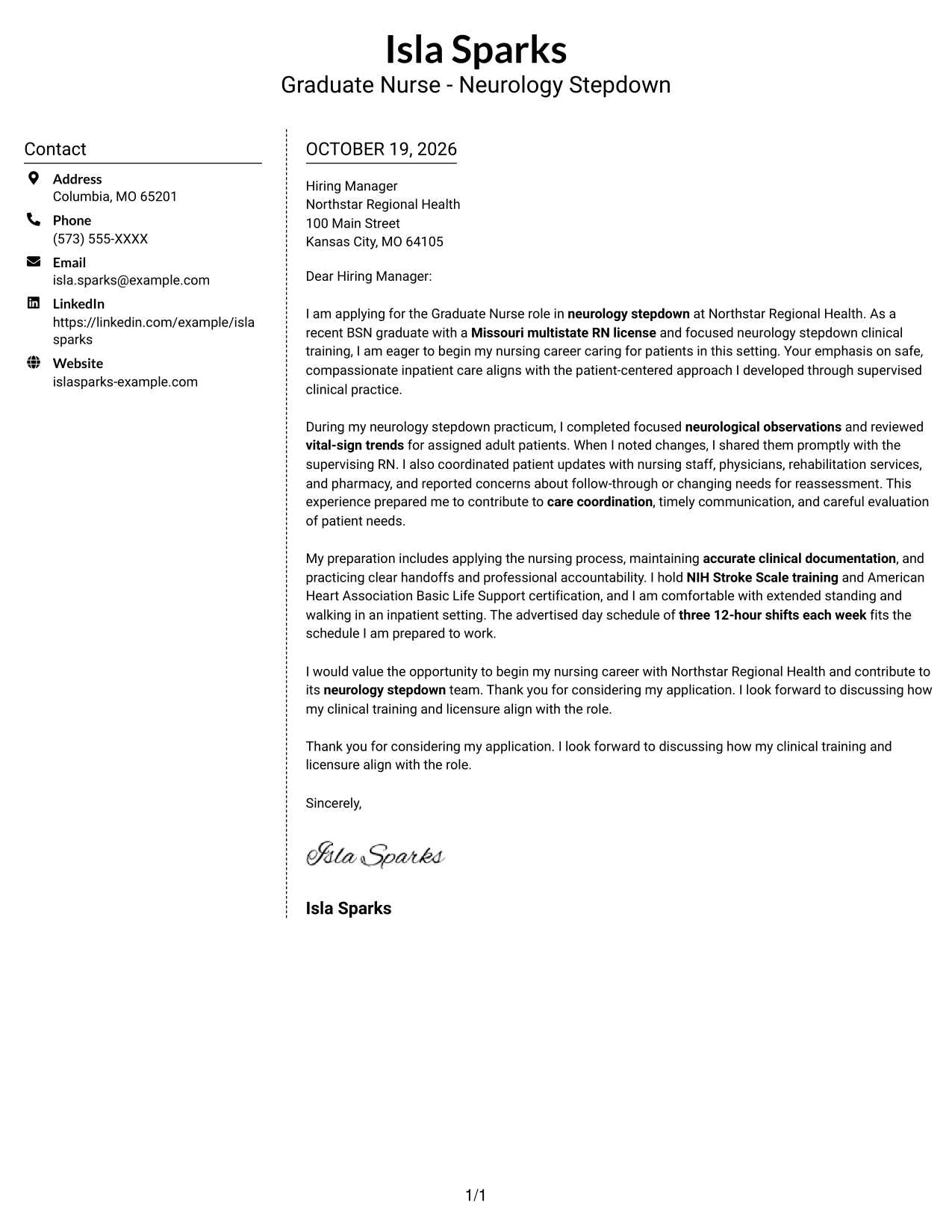 Cover letter example — page 1