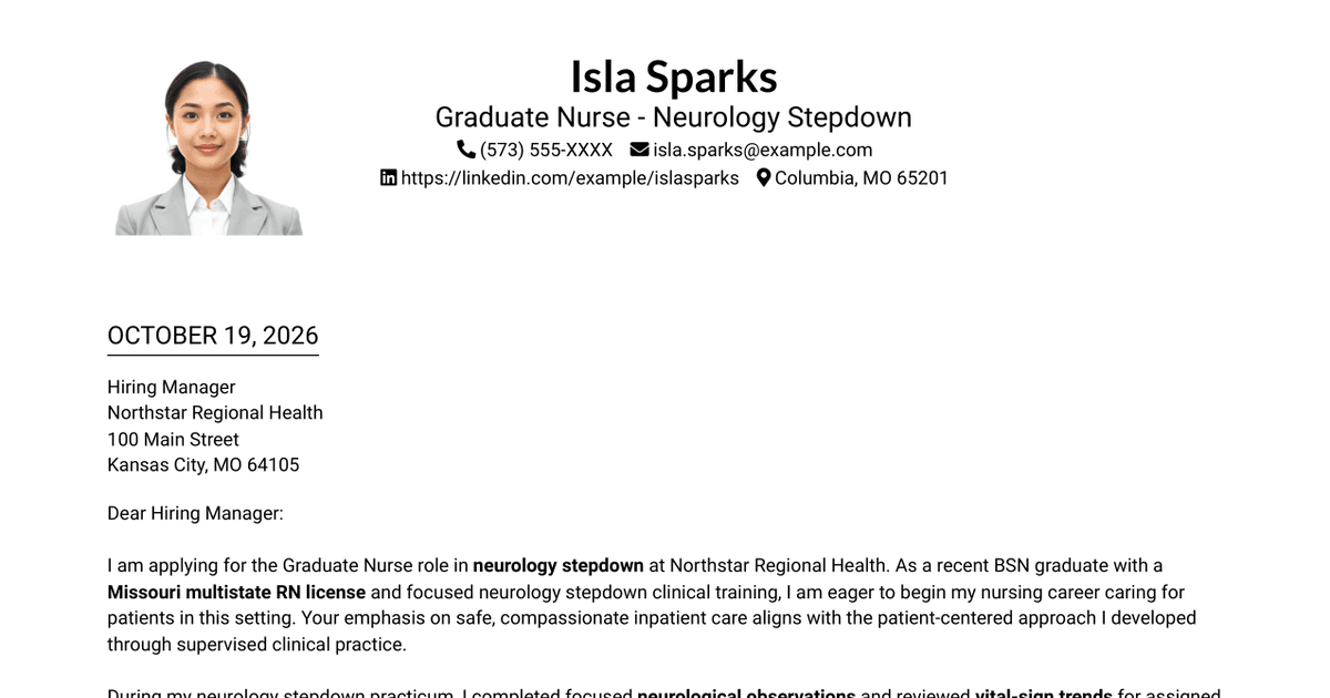 7 Graduate Nurse - Neurology Stepdown Cover Letter Templates with Example