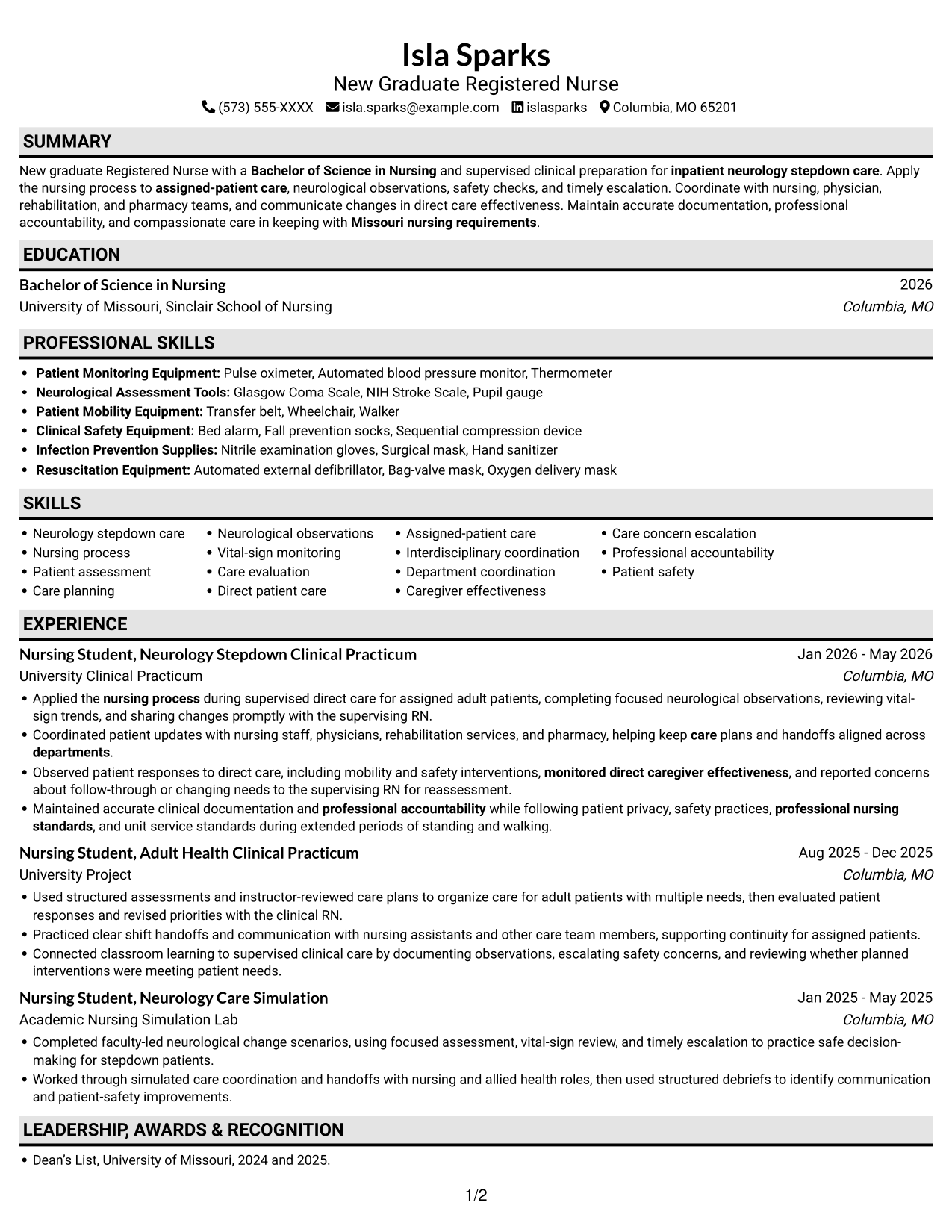 Resume example — page 1