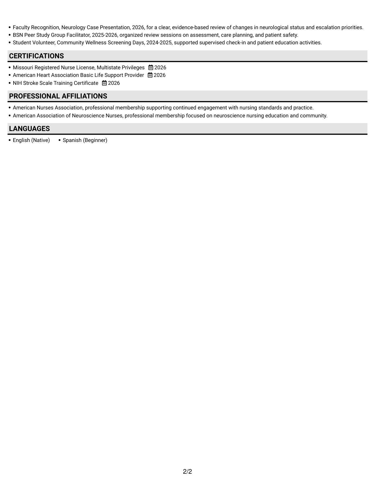 Resume example — page 2