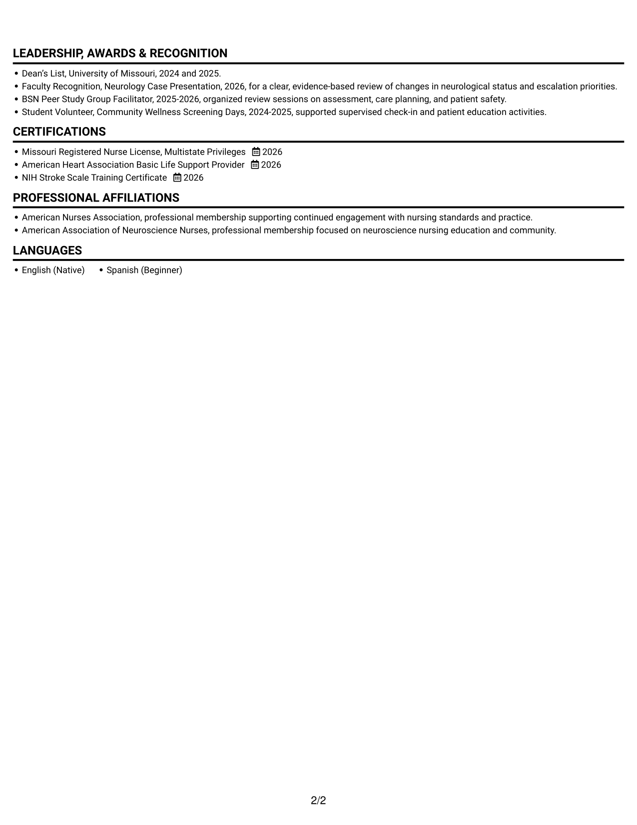 Resume example — page 2