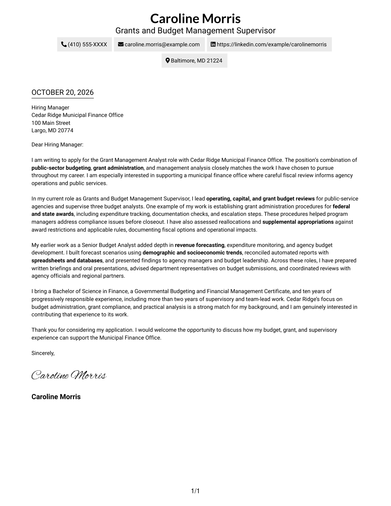 Cover letter example — page 1