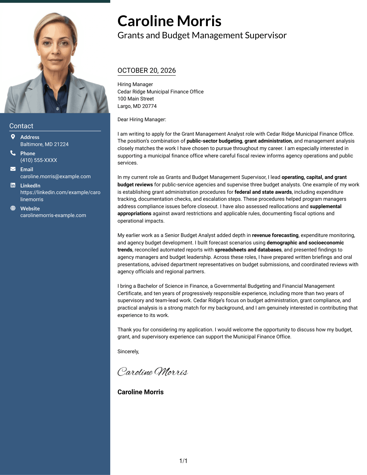 Cover letter example — page 1