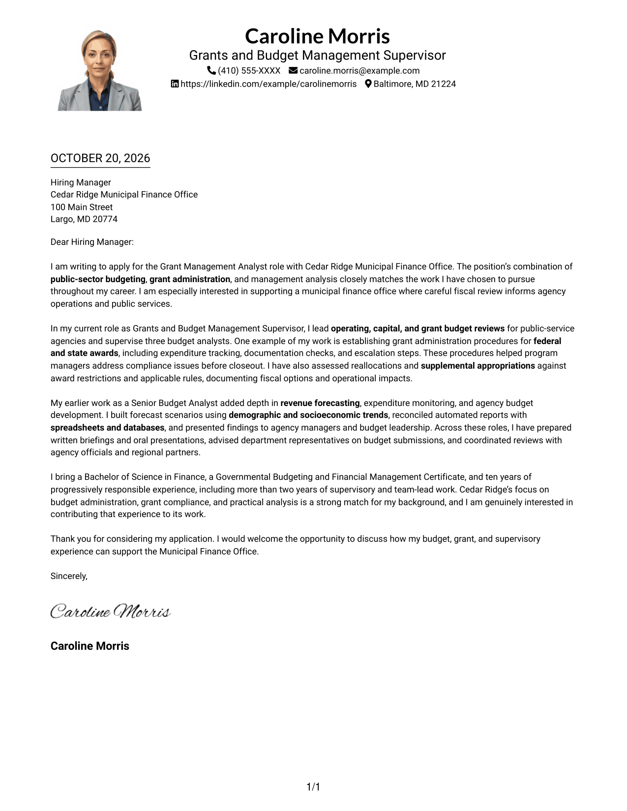 Cover letter example — page 1